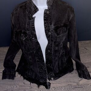 Blue notes black distressed oversized jean jacket Sz Small